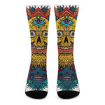 Psychedelic Skull Print Crew Socks