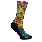 Psychedelic Skull Print Crew Socks