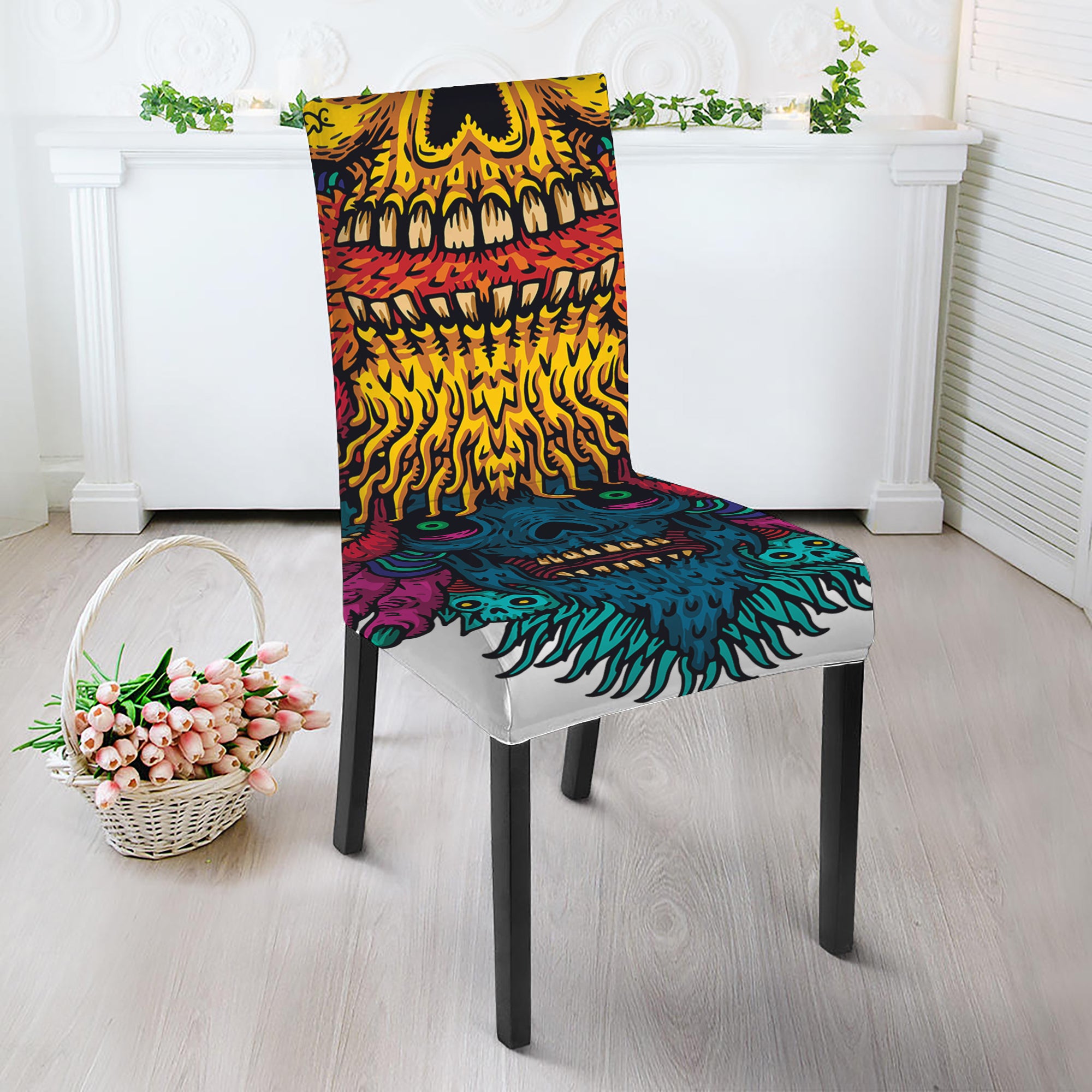 Psychedelic Skull Print Dining Chair Slipcover