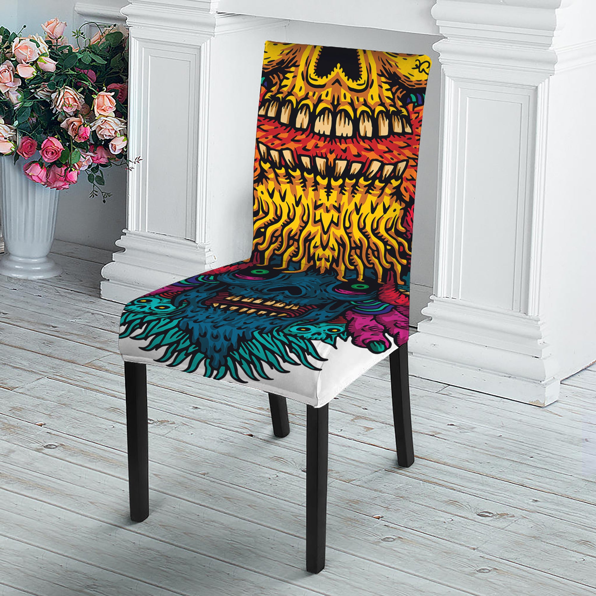 Psychedelic Skull Print Dining Chair Slipcover