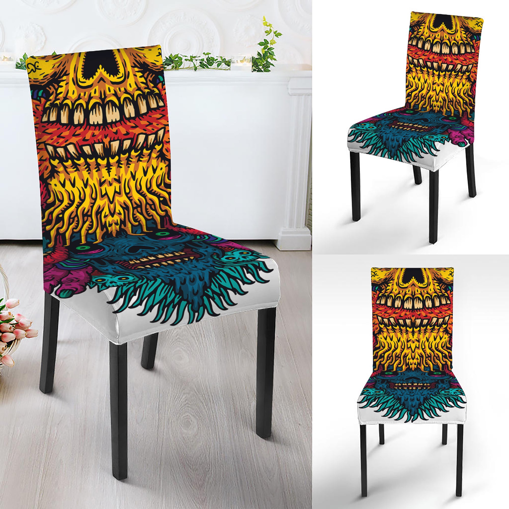 Psychedelic Skull Print Dining Chair Slipcover