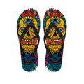 Psychedelic Skull Print Flip Flops