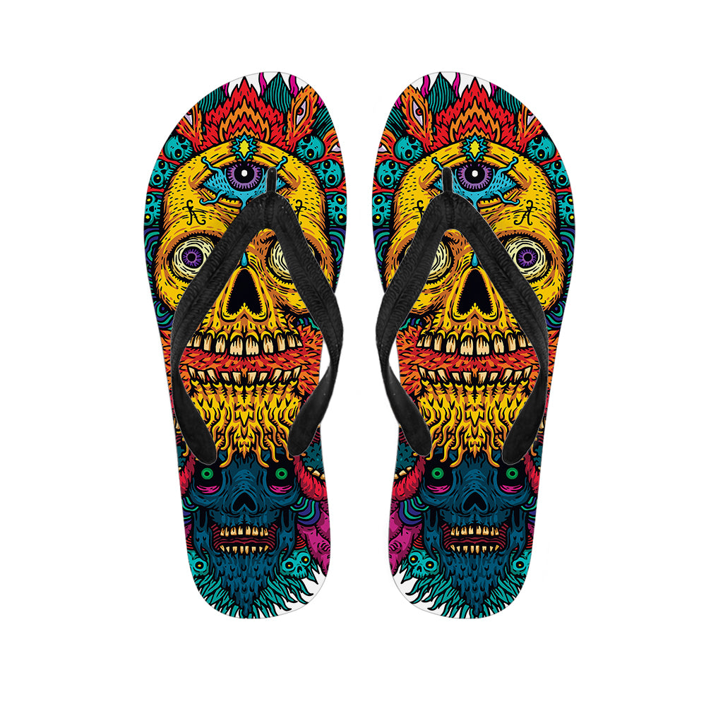 Psychedelic Skull Print Flip Flops