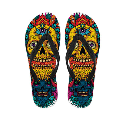 Psychedelic Skull Print Flip Flops