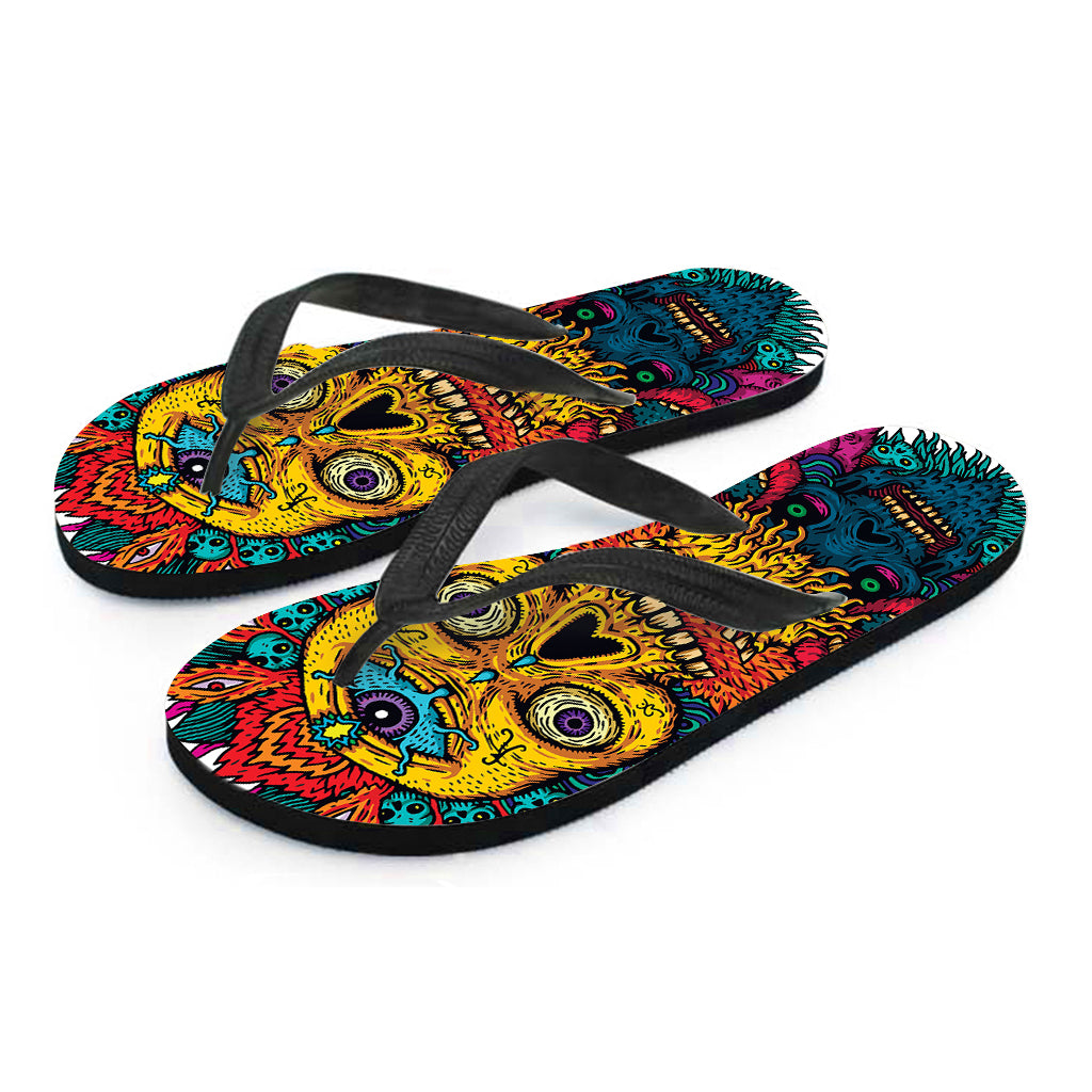 Psychedelic Skull Print Flip Flops