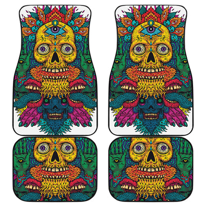Psychedelic Skull Print Front and Back Car Floor Mats