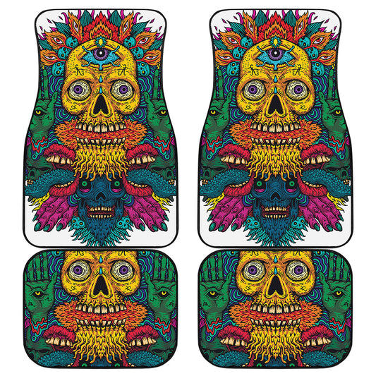 Psychedelic Skull Print Front and Back Car Floor Mats