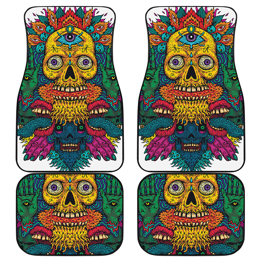 Psychedelic Skull Print Front and Back Car Floor Mats