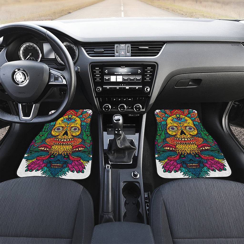 Psychedelic Skull Print Front and Back Car Floor Mats