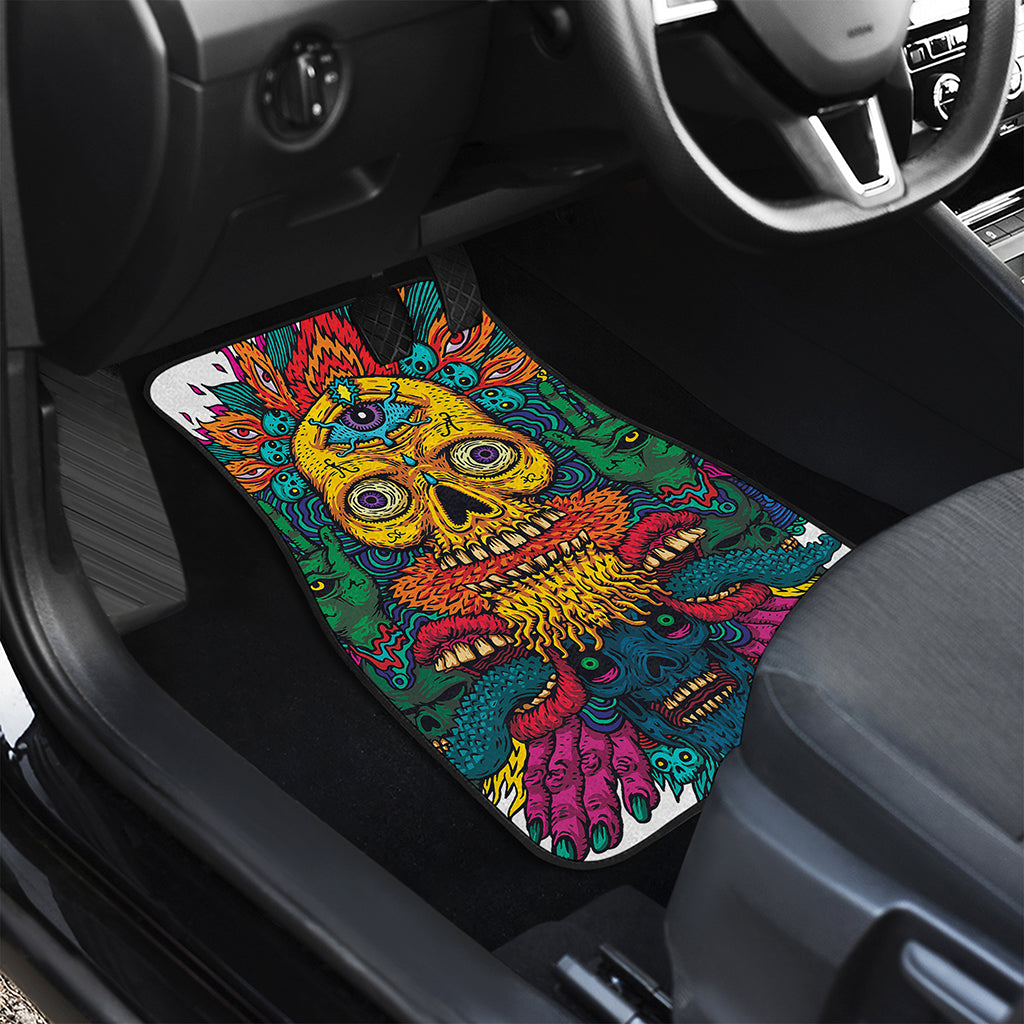 Psychedelic Skull Print Front and Back Car Floor Mats