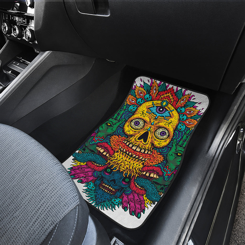 Psychedelic Skull Print Front and Back Car Floor Mats