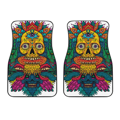 Psychedelic Skull Print Front Car Floor Mats
