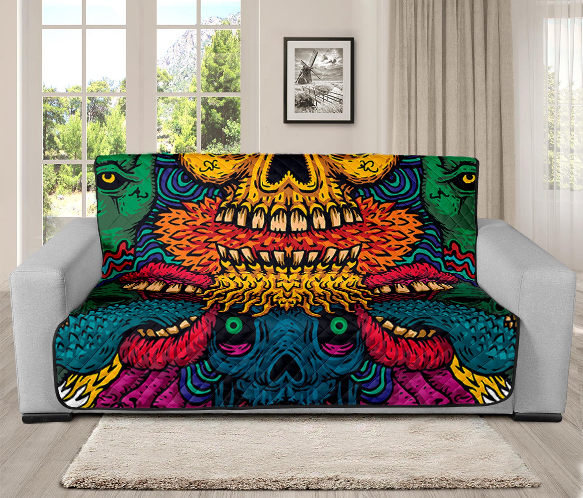 Psychedelic Skull Print Futon Protector