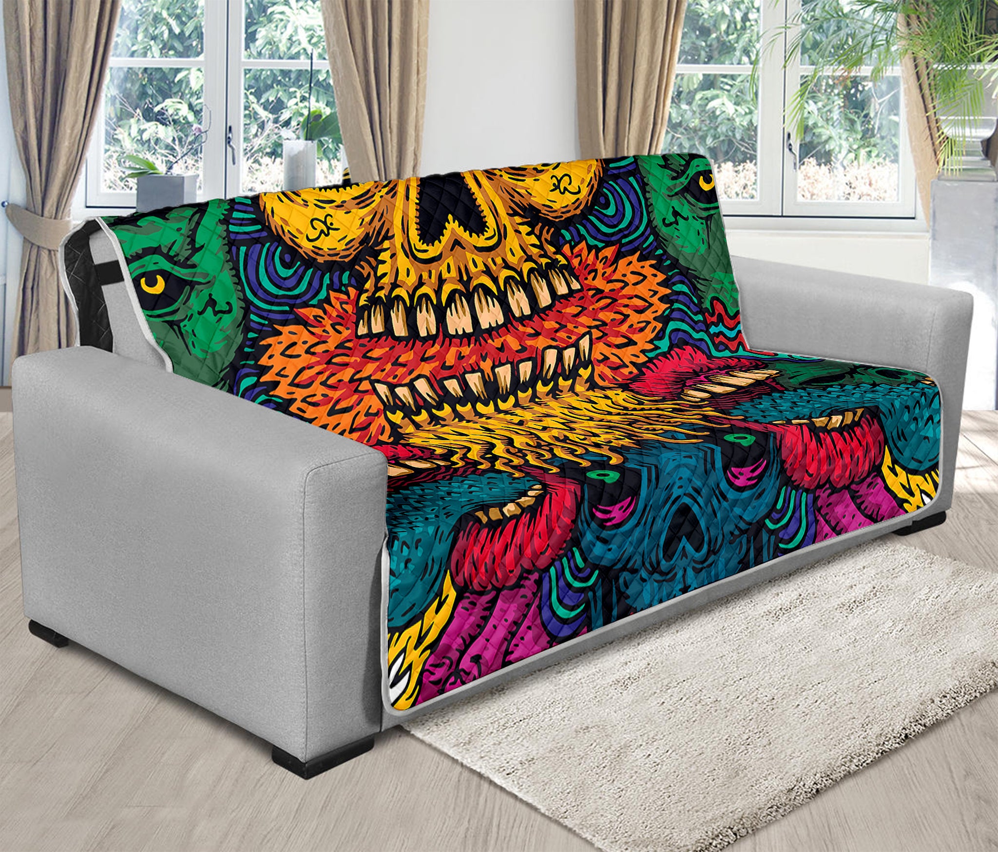 Psychedelic Skull Print Futon Protector