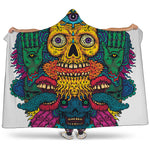 Psychedelic Skull Print Hooded Blanket
