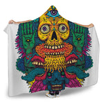 Psychedelic Skull Print Hooded Blanket
