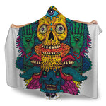 Psychedelic Skull Print Hooded Blanket