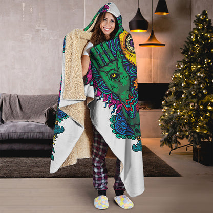 Psychedelic Skull Print Hooded Blanket