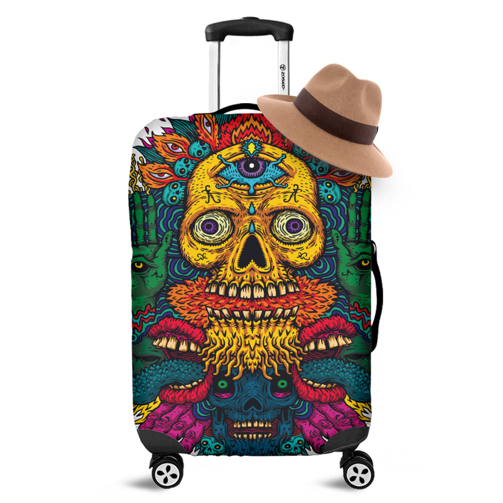 Psychedelic Skull Print Luggage Cover