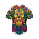 Psychedelic Skull Print Men's Baseball Jersey