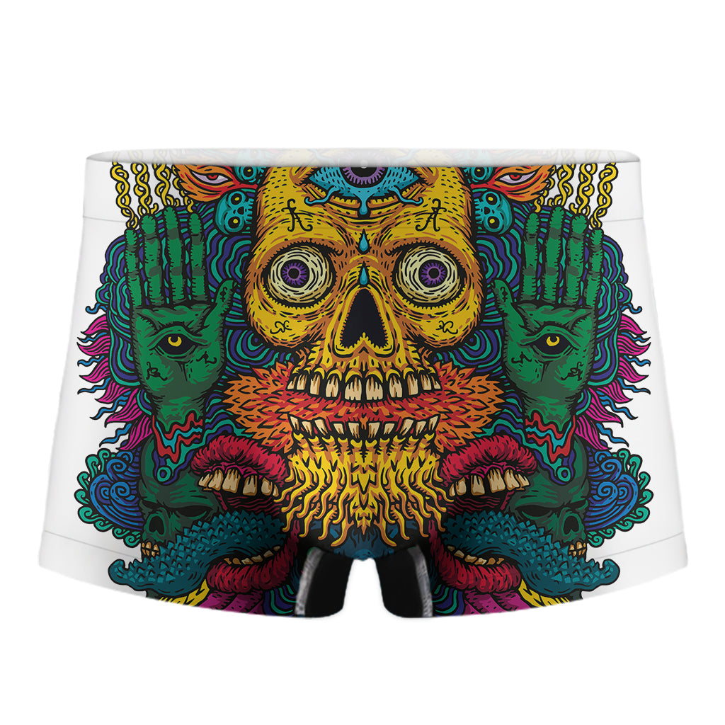Psychedelic Skull Print Men's Boxer Briefs
