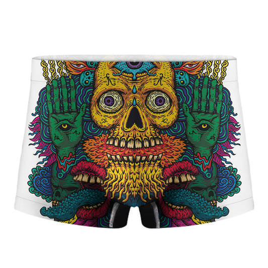 Psychedelic Skull Print Men's Boxer Briefs