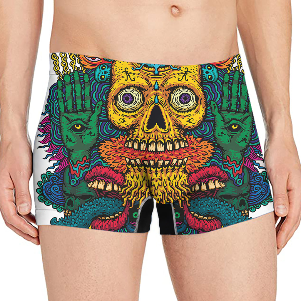 Psychedelic Skull Print Men's Boxer Briefs