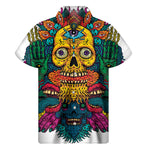 Psychedelic Skull Print Men's Short Sleeve Shirt