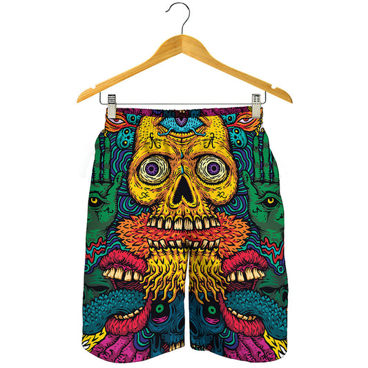 Psychedelic Skull Print Men's Shorts