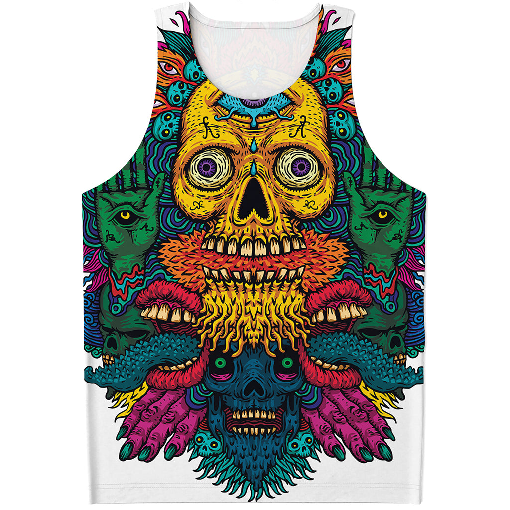 Psychedelic Skull Print Men's Tank Top