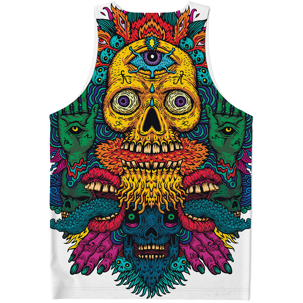 Psychedelic Skull Print Men's Tank Top