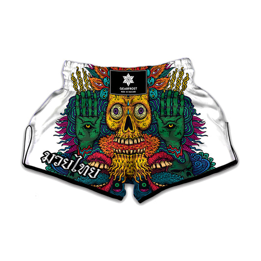 Psychedelic Skull Print Muay Thai Boxing Shorts