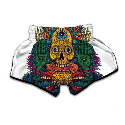 Psychedelic Skull Print Muay Thai Boxing Shorts