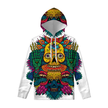 Psychedelic Skull Print Pullover Hoodie