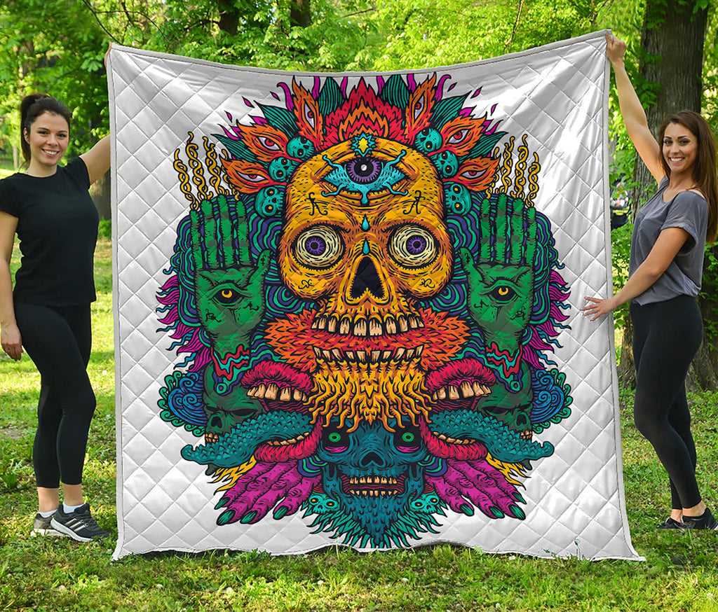 Psychedelic Skull Print Quilt