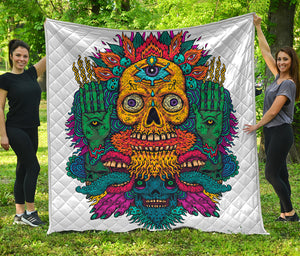 Psychedelic Skull Print Quilt