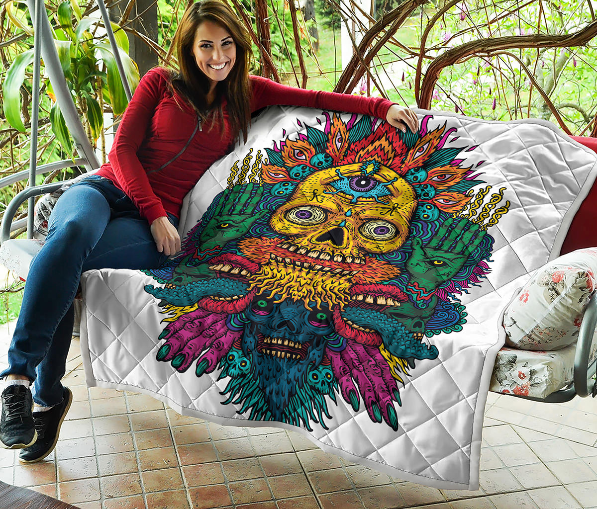 Psychedelic Skull Print Quilt