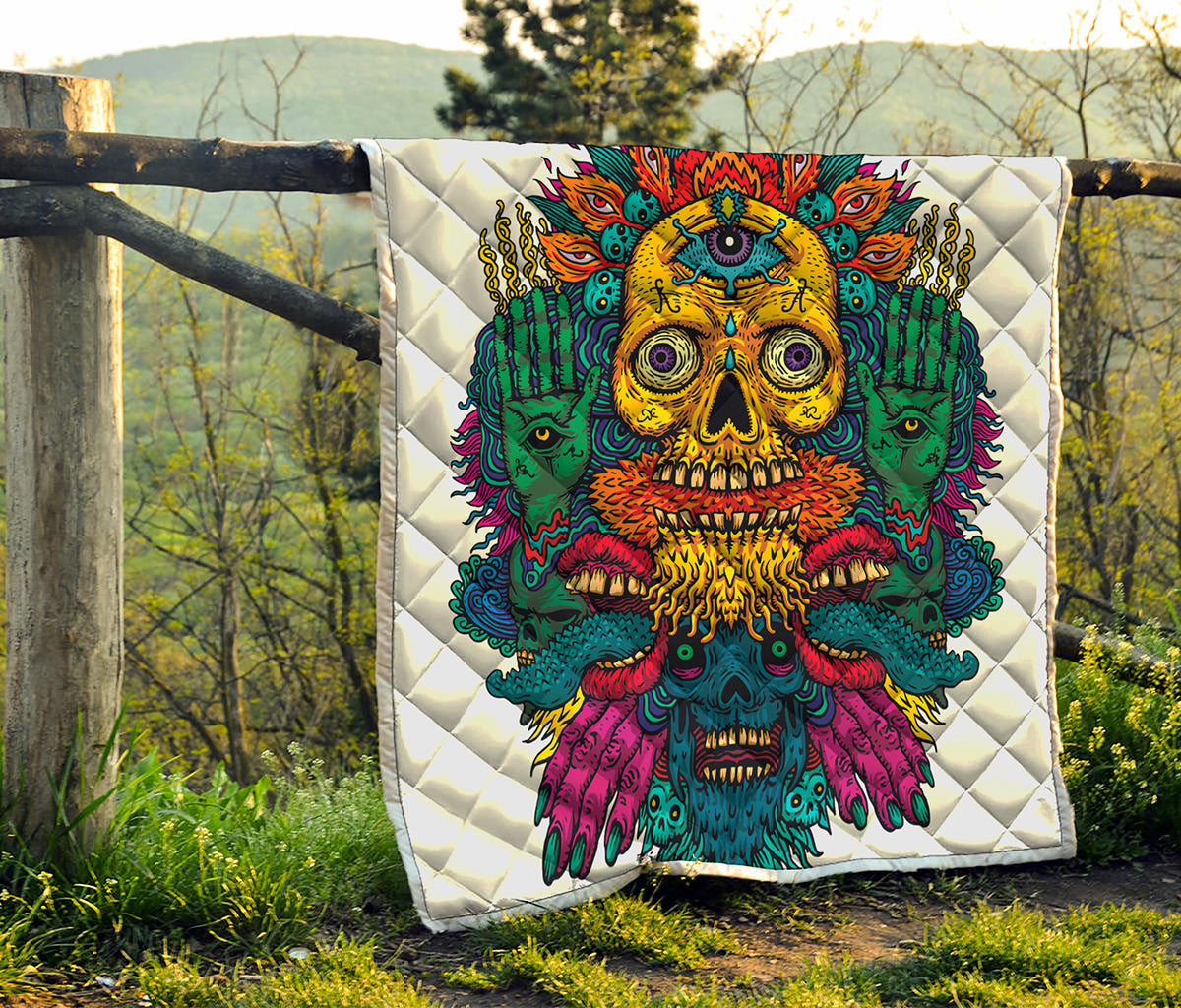 Psychedelic Skull Print Quilt