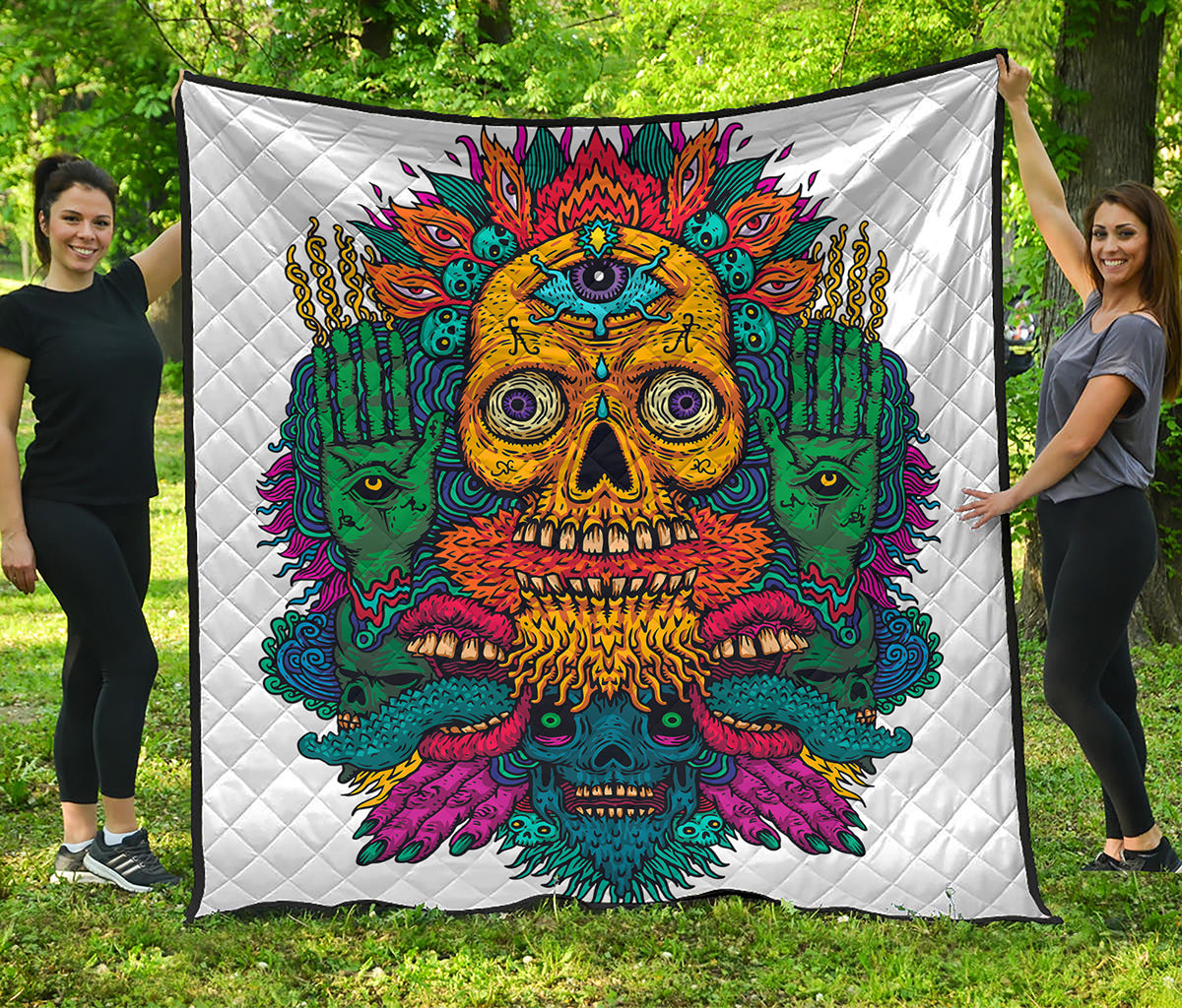 Psychedelic Skull Print Quilt