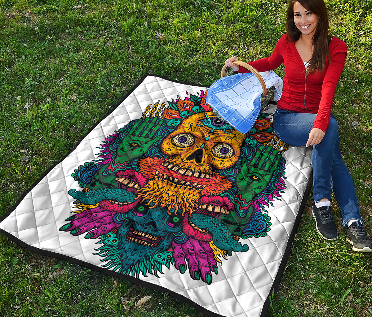 Psychedelic Skull Print Quilt