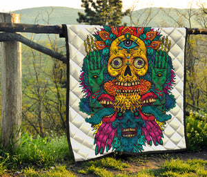 Psychedelic Skull Print Quilt