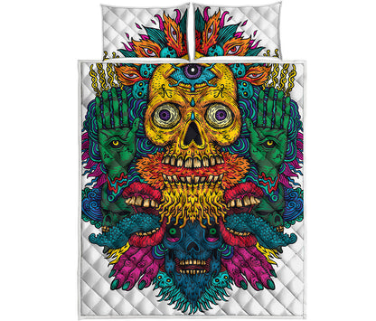 Psychedelic Skull Print Quilt Bed Set