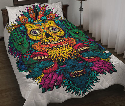 Psychedelic Skull Print Quilt Bed Set