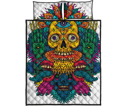 Psychedelic Skull Print Quilt Bed Set
