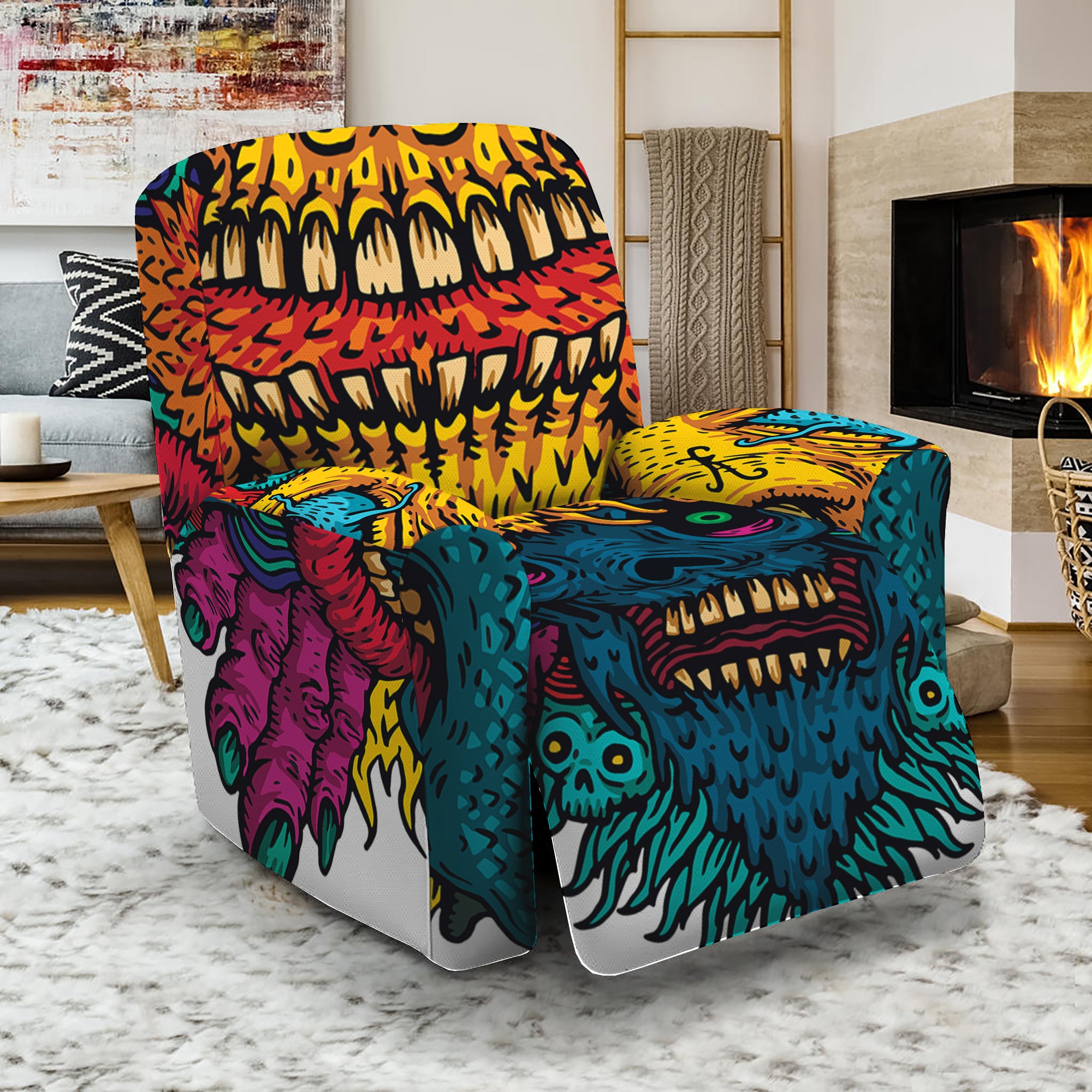 Psychedelic Skull Print Recliner Slipcover