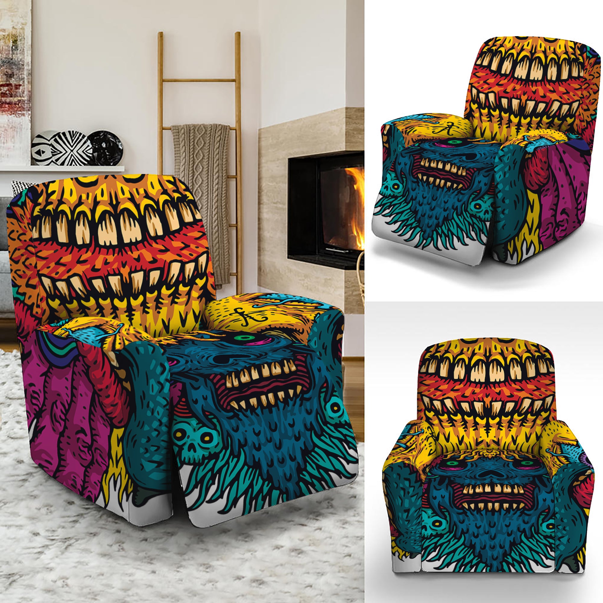 Psychedelic Skull Print Recliner Slipcover