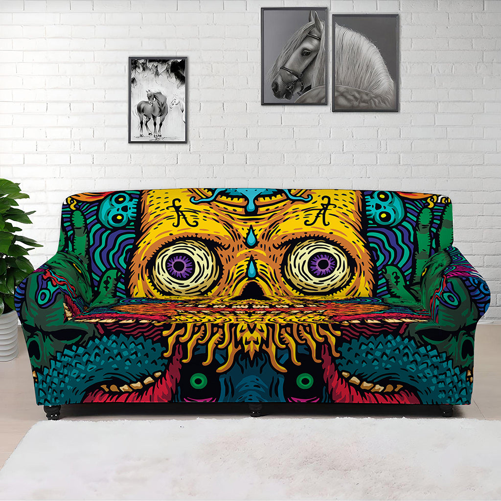 Psychedelic Skull Print Sofa Cover