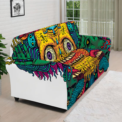 Psychedelic Skull Print Sofa Cover