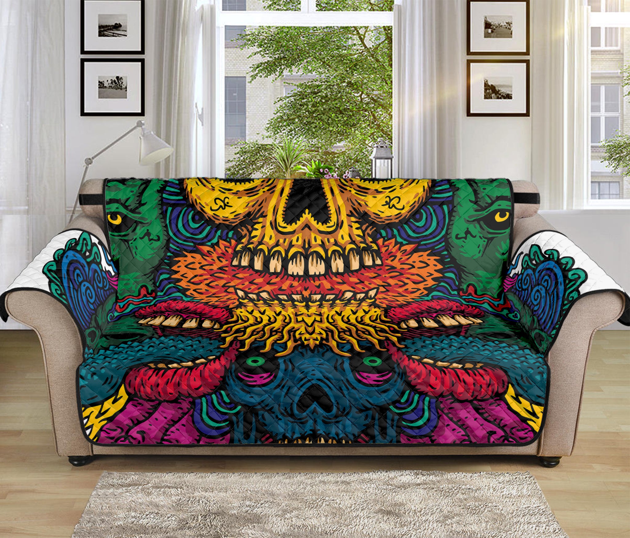 Psychedelic Skull Print Sofa Protector