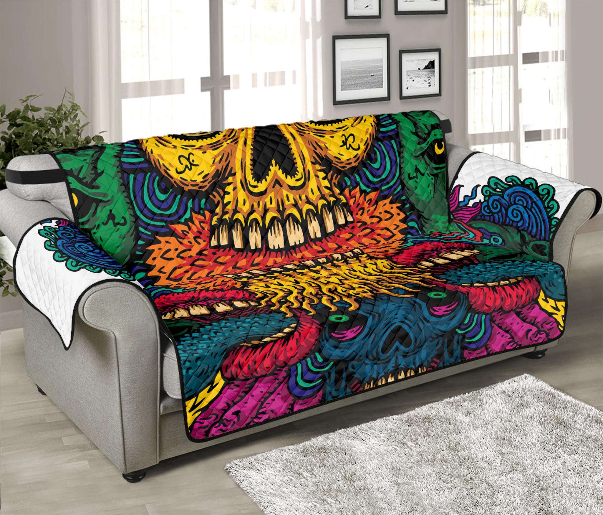 Psychedelic Skull Print Sofa Protector